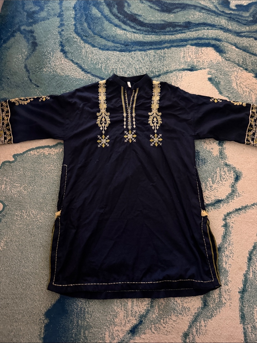 Ethnic Indian Wear Navy Kurta with Cream Embroidery